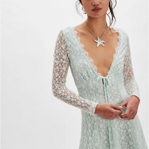 Free People Long Sleeve Mini Dress Petra Lace